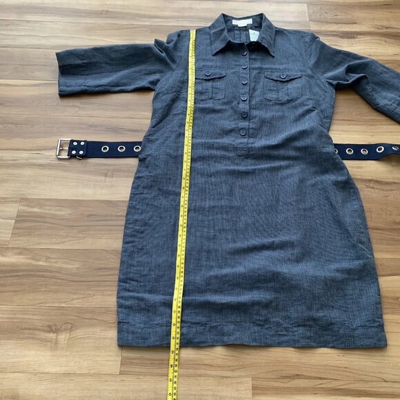 Michael Kors Button Roll Tab Sleeve Shirtdress Blue Size 12 Linen Blend NWT - Picture 6 of 14